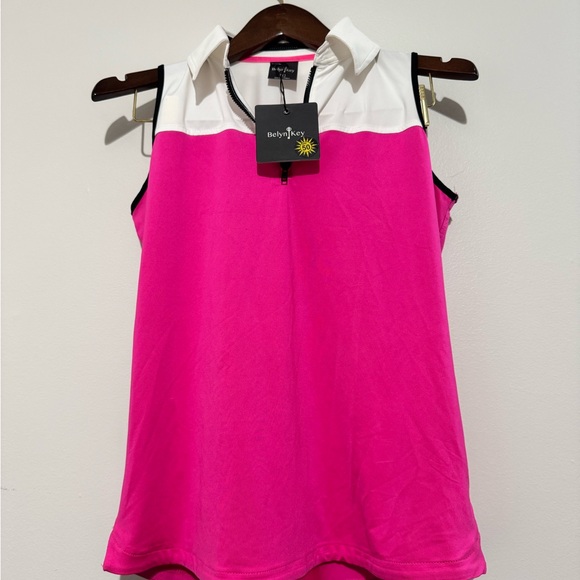 Belyn Key Tops - Belyn Key Vibrant Pink and White Sleeveless Top Panther Size Small NWT